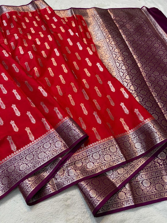 Red Semi Mashru Silk Premium Banarasi Saree