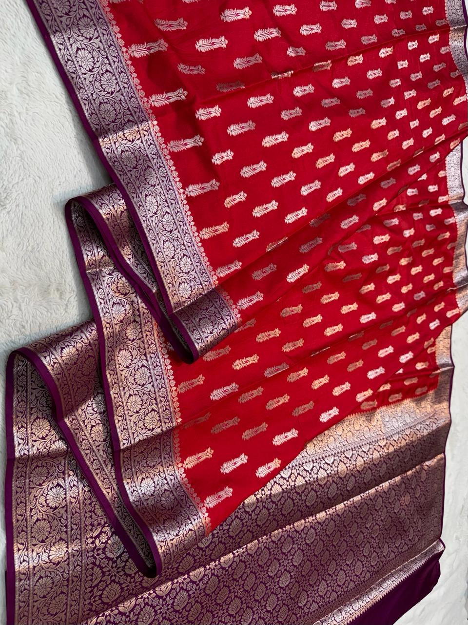 Red Semi Mashru Silk Premium Banarasi Saree