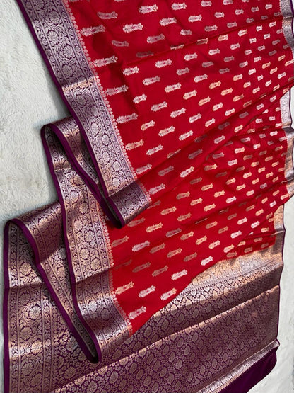 Red Semi Mashru Silk Premium Banarasi Saree