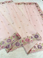 Pink Cotton Kota Designer Cutwork Embroidered Premium Banarasi Saree