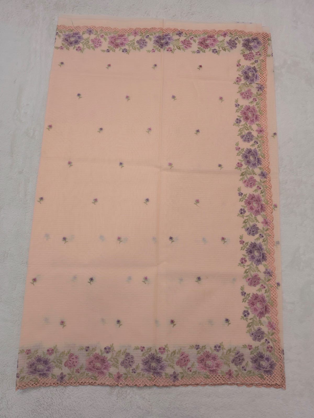 Peach Cotton Kota Designer Cutwork Embroidered Premium Banarasi Saree