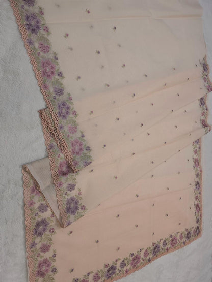 Peach Cotton Kota Designer Cutwork Embroidered Premium Banarasi Saree
