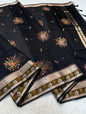 Black Cotton Kota Designer Embroidery Premium Banarasi Saree