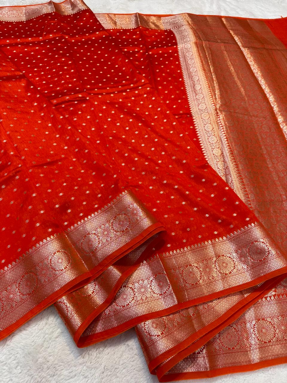 Orange Shaid Raw Mango Premium Banarasi Saree
