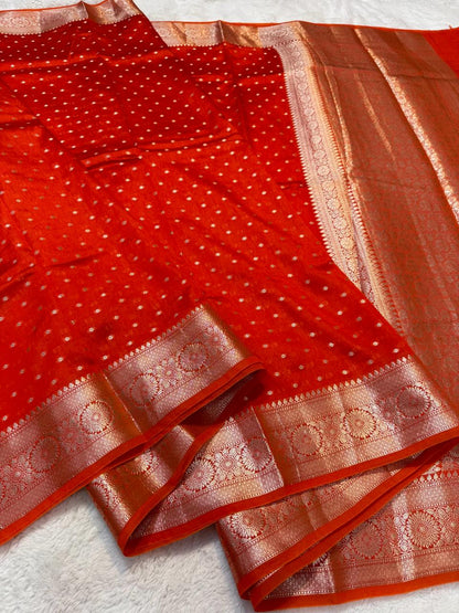 Orange Shaid Raw Mango Premium Banarasi Saree