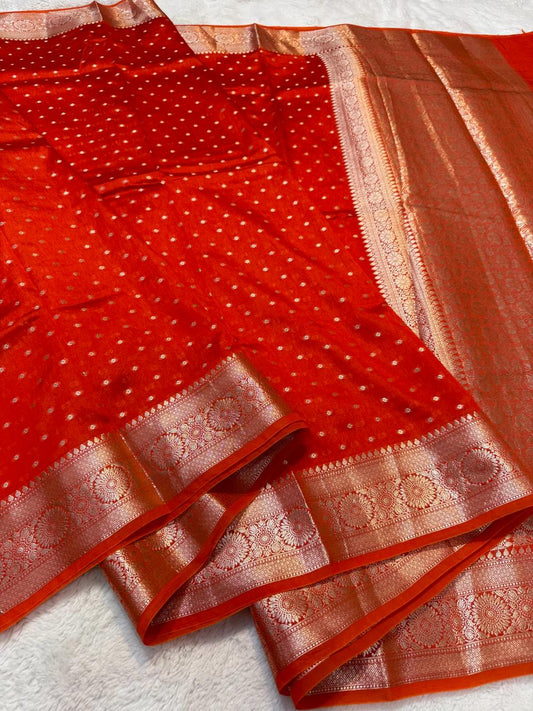 Orange Shaid Raw Mango Premium Banarasi Saree