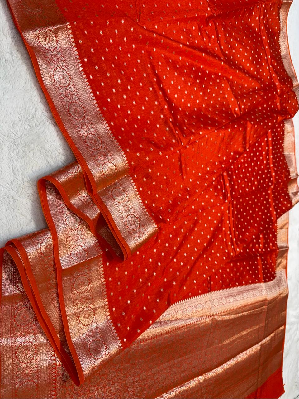 Orange Shaid Raw Mango Premium Banarasi Saree