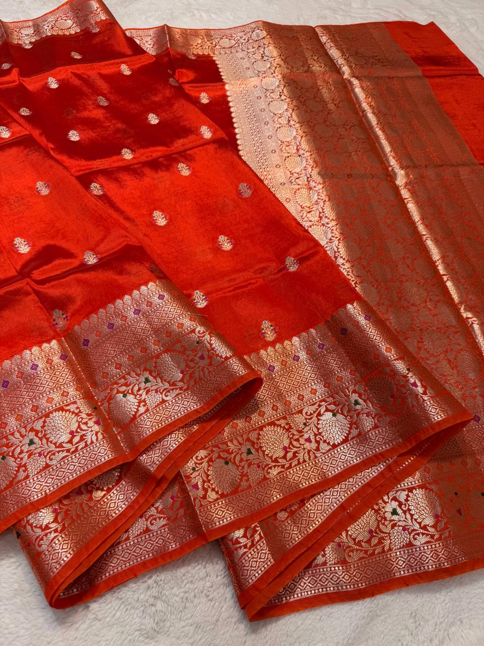 Orange Shade Raw Mango Premium Banarasi Saree