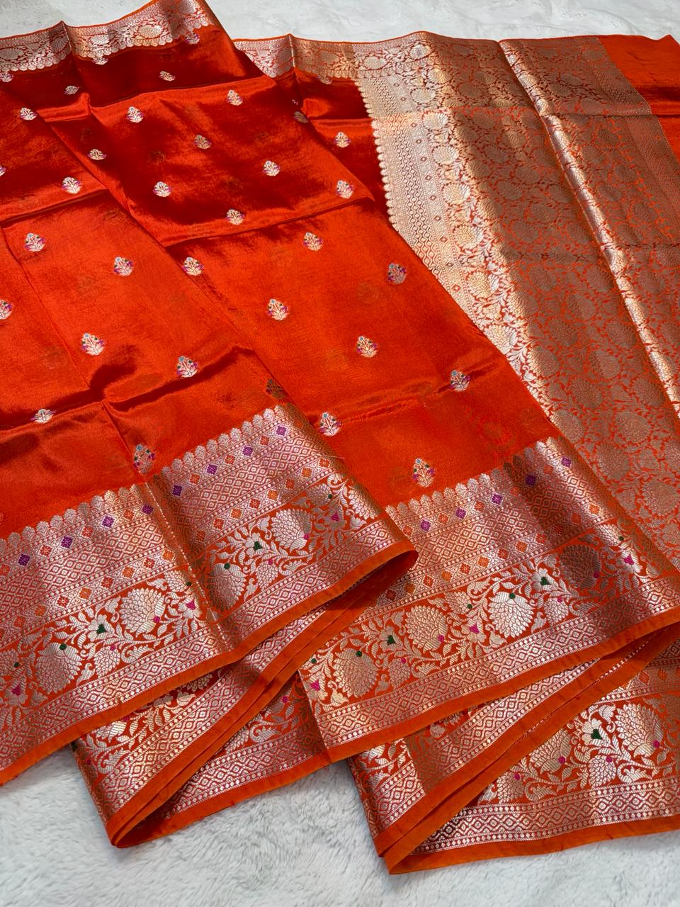 Orange Shade Raw Mango Premium Banarasi Saree