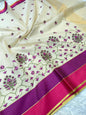 White Multi Shade Border Tissue Kota Embroidery Banarasi Saree (Copy)
