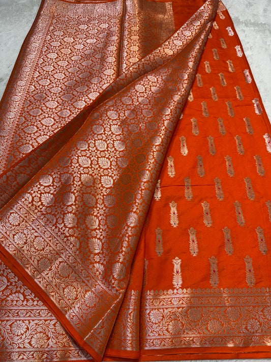 Orange Semi Katan Premium Banarasi Saree