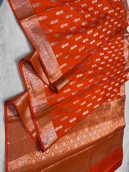 Orange Semi Katan Premium Banarasi Saree