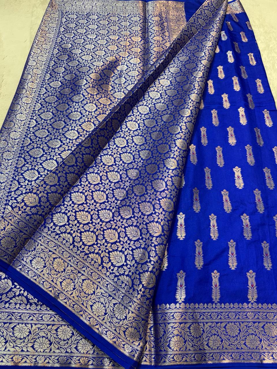 Royal Blue Semi Katan Premium Banarasi Saree