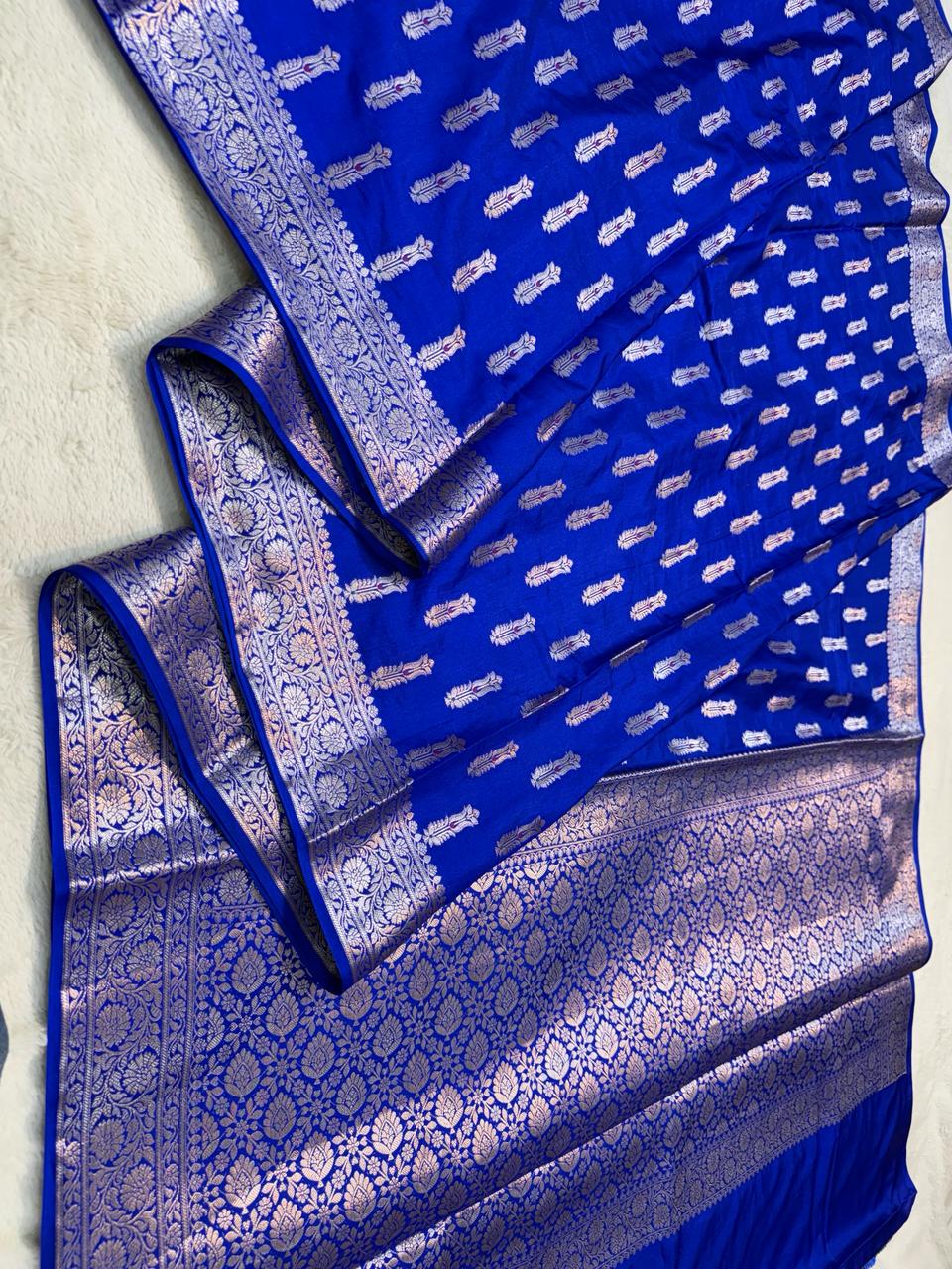 Royal Blue Semi Katan Premium Banarasi Saree
