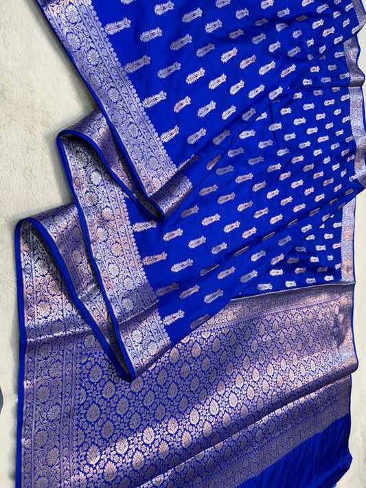 Royal Blue Semi Katan Premium Banarasi Saree