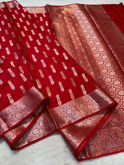 Red Semi Katan Premium Banarasi Saree