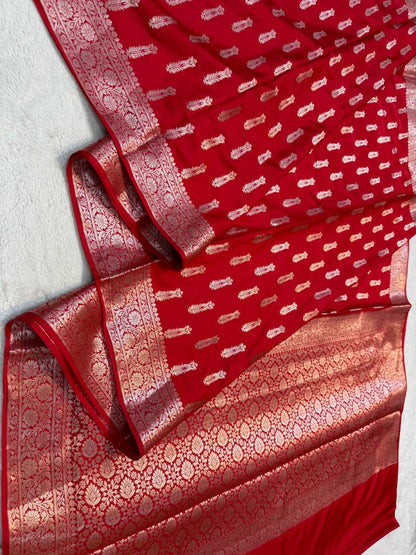 Red Semi Katan Premium Banarasi Saree