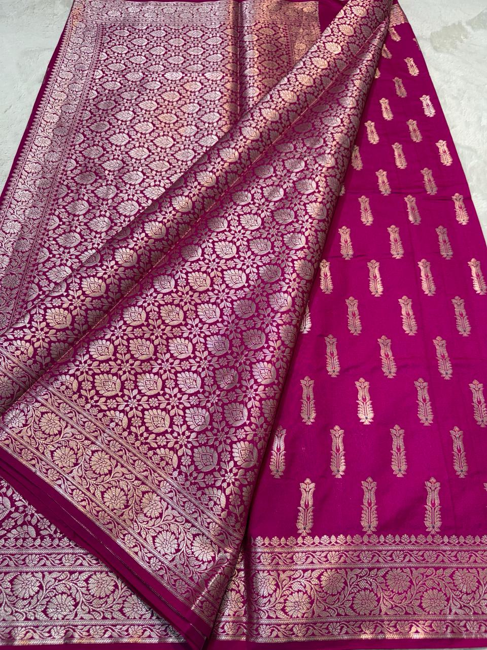 Magenta Semi Katan Premium Banarasi Saree