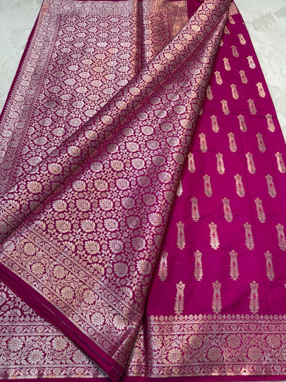 Magenta Semi Katan Premium Banarasi Saree
