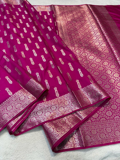 Magenta Semi Katan Premium Banarasi Saree