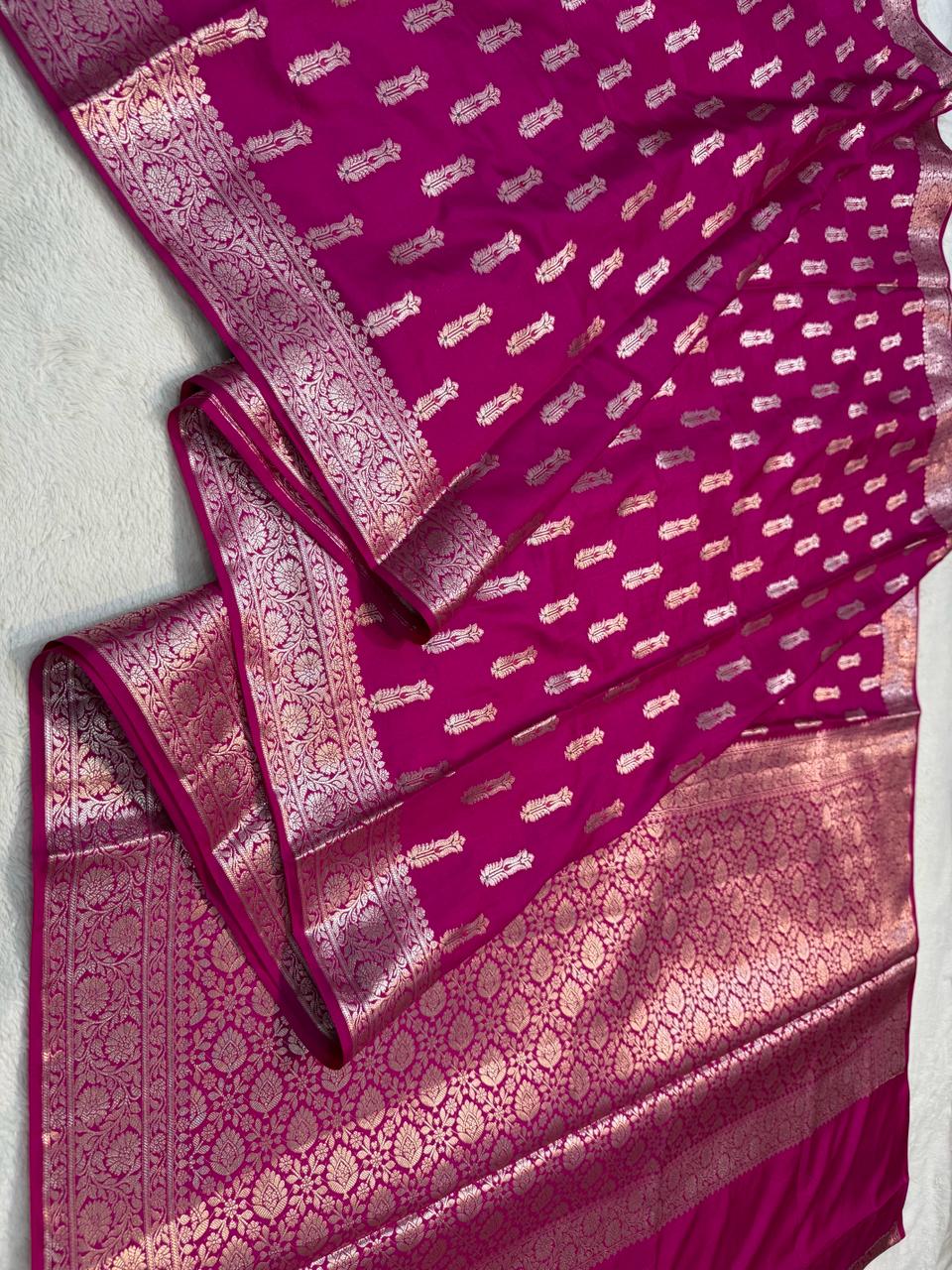 Magenta Semi Katan Premium Banarasi Saree