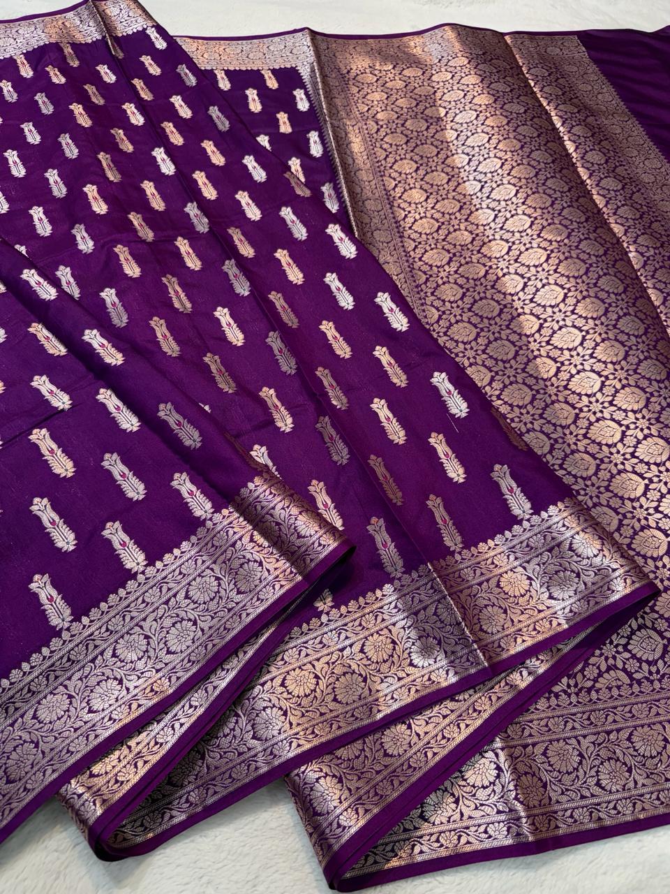 Blue Semi Katan Premium Banarasi Saree