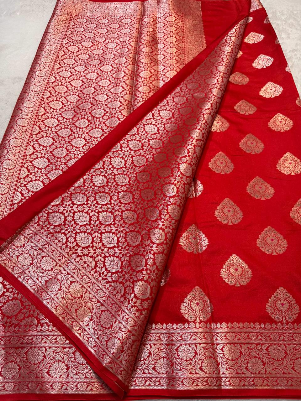 Red Semi Katan Premium Banarasi Saree
