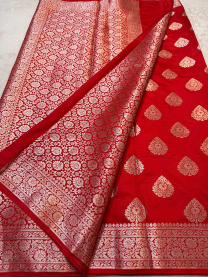 Red Semi Katan Premium Banarasi Saree