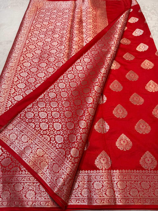 Red Semi Katan Premium Banarasi Saree
