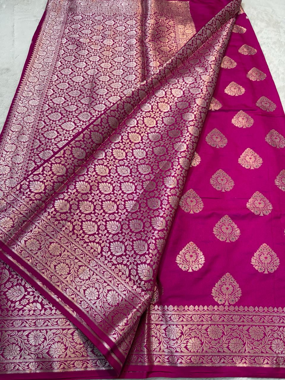 Magenta Semi Katan Premium Banarasi Saree