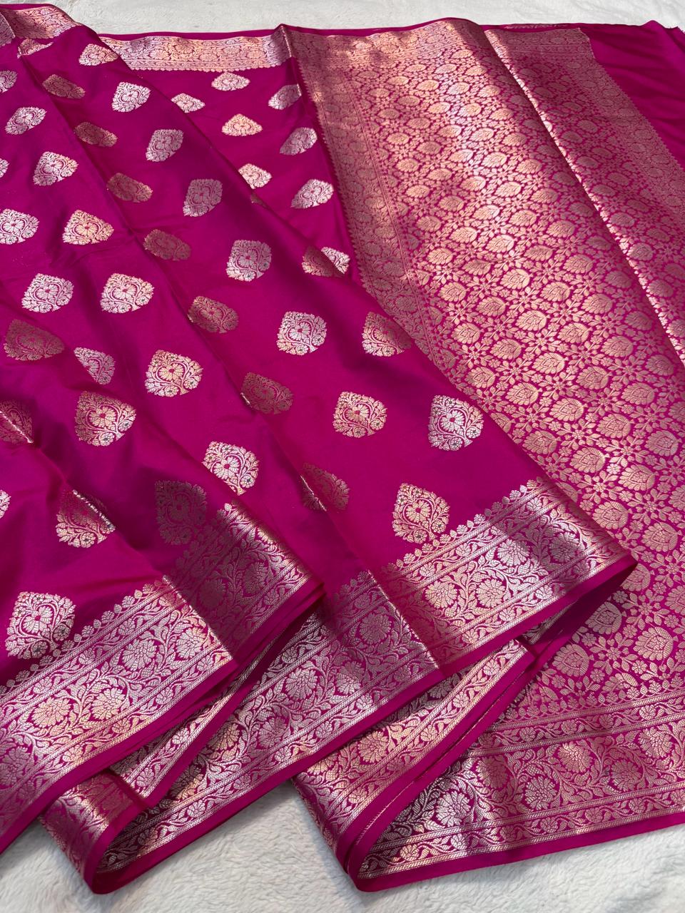 Magenta Semi Katan Premium Banarasi Saree