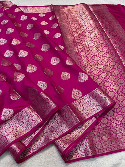 Magenta Semi Katan Premium Banarasi Saree
