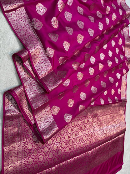 Magenta Semi Katan Premium Banarasi Saree