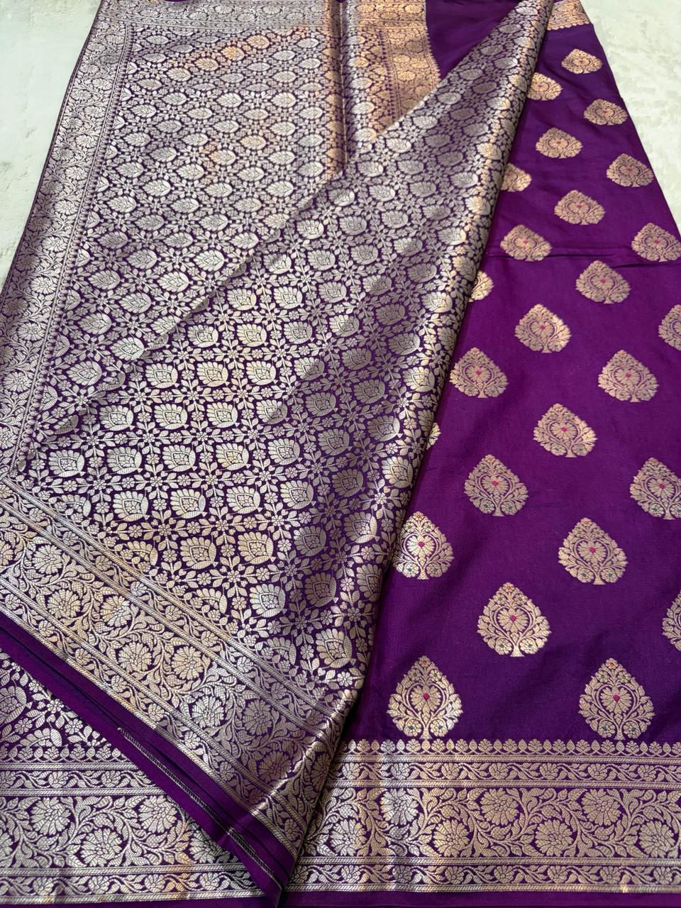 Blue Semi Katan Premium Banarasi Saree