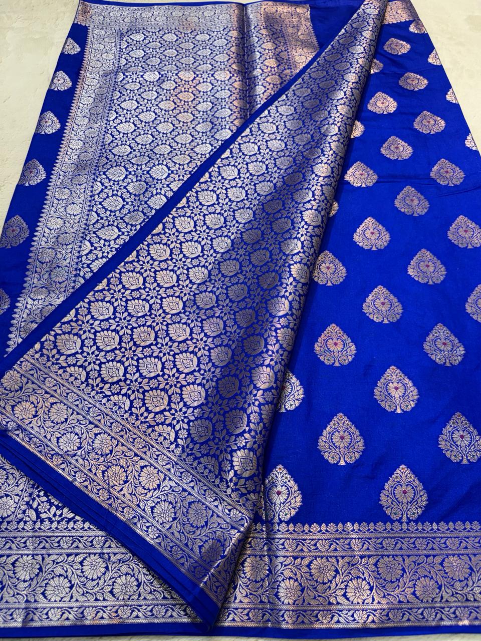 Royal Blue Semi Katan Premium Banarasi Saree