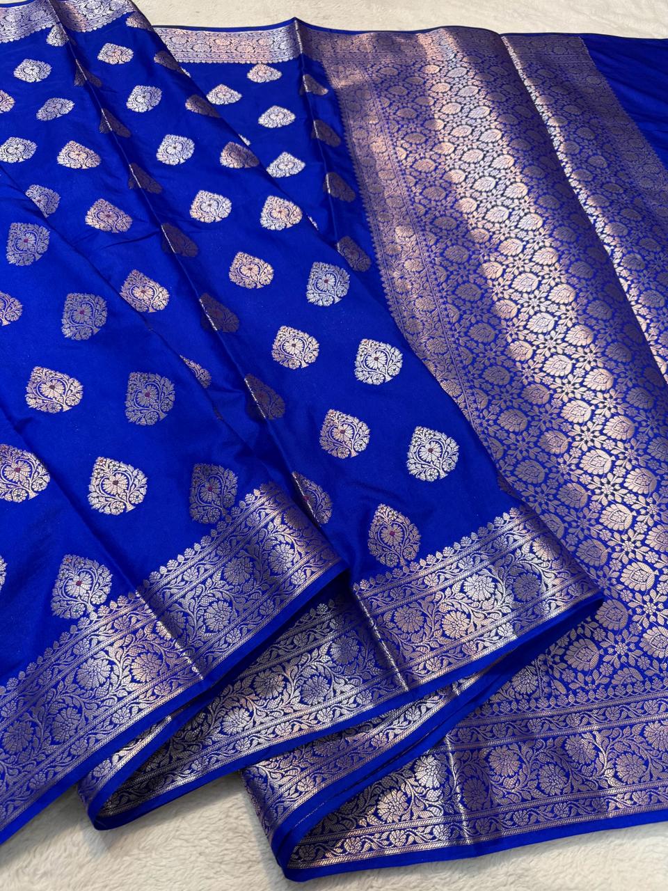 Royal Blue Semi Katan Premium Banarasi Saree