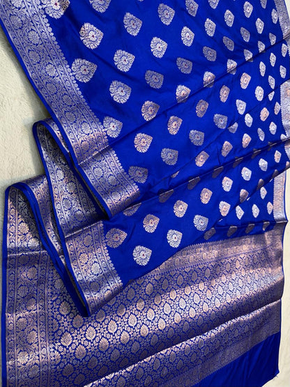 Royal Blue Semi Katan Premium Banarasi Saree