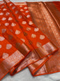 Orange Semi Katan Premium Banarasi Saree