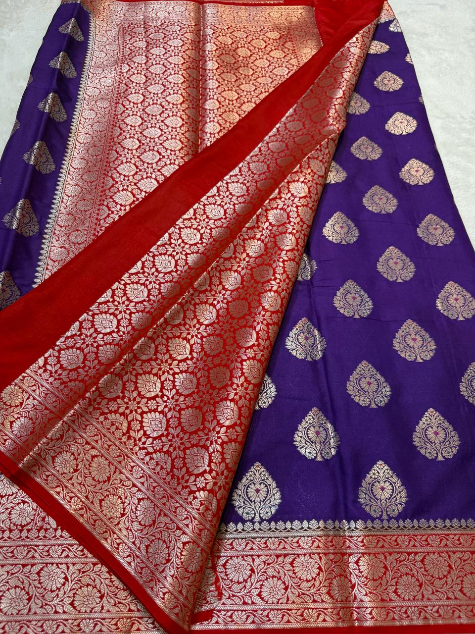 Royal Blue Semi Katan Premium Banarasi Saree