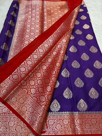 Royal Blue Semi Katan Premium Banarasi Saree