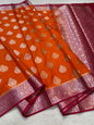 Orange Semi Katan Premium Banarasi Saree
