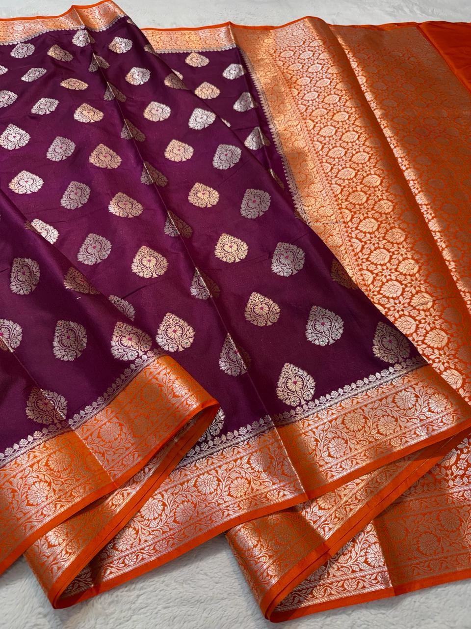 Magenta Semi Katan Premium Banarasi Saree