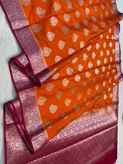 Orange Semi Katan Premium Banarasi Saree