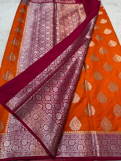 Orange Semi Katan Premium Banarasi Saree