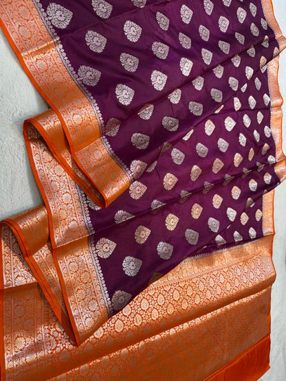 Magenta Semi Katan Premium Banarasi Saree