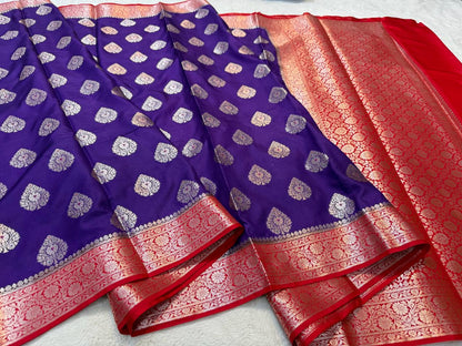 Royal Blue Semi Katan Premium Banarasi Saree
