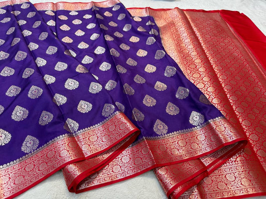 Royal Blue Semi Katan Premium Banarasi Saree