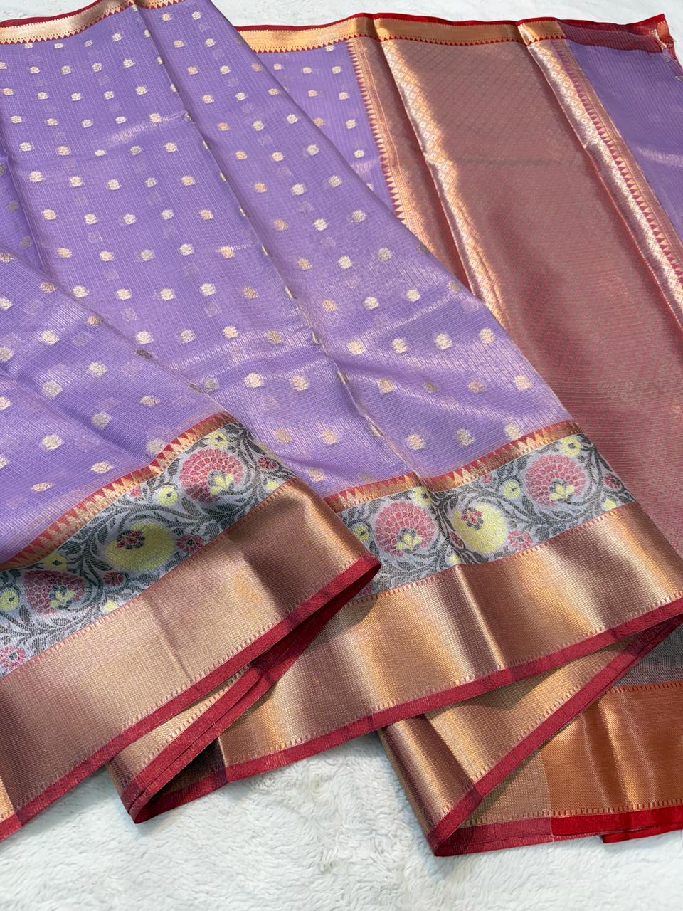 Lovender Tissue Kota Paithani Border Premium Banarasi Saree