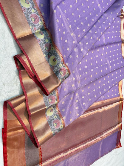 Lovender Tissue Kota Paithani Border Premium Banarasi Saree
