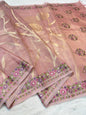 Baby Pink Tissue Kota Designer Embroidery Premium Banarasi Saree